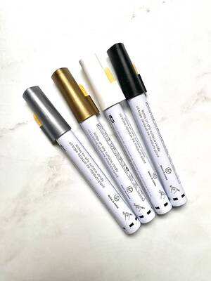 Acrylic Paint Marker set of 4; Foil Gold-Foil Silver-Black-White