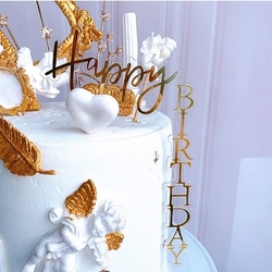 Paku Malzeme - Acrylic cake topper HAPPY BIRTHDAY-L Gold; 14*23 cm (1)