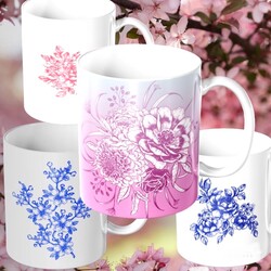 Paku Malzeme - Mesh Stencil Ceramic Cup Col. Spring Florals-2 (1)