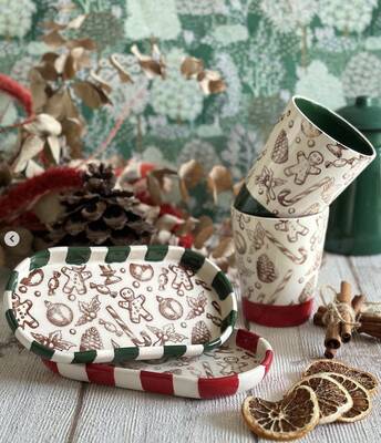 Mesh Stencil Ceramic Mug Col. Gingerman & Ornaments; 30*10 cm