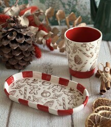 Mesh Stencil Ceramic Mug Col. Gingerman & Ornaments; 30*10 cm - Thumbnail