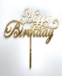 Diğer - Pleksi pasta süsü HAPPY BIRTHDAY-1 Gold;15*16 cm