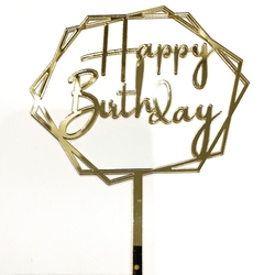 Diğer - Pleksi pasta süsü HAPPY BIRTHDAY-2 Gold;13*17 cm