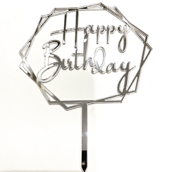 Others - Acrylic cake topper HAPPY BIRTHDAY-2 Silver;13*17 cm