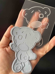 Paku Malzeme - Pop-it acrylic stamp Cute Teddy Bear-2; 10,0*8,0 cm