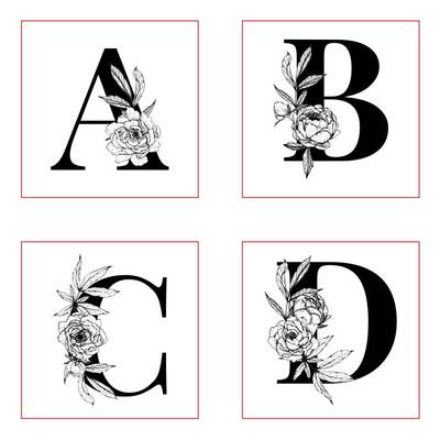 Pop-it acrylic stamp FLORAL ALPHABET (each 5,5 cm in height); 8,0*8,0 cm