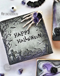 Paku Malzeme - Pop-it stamp kaşe Cadılar Bayramı Çerçeve HALLOWEEN FRAME; 8,0*8,0 cm (1)