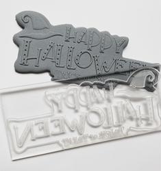 Paku Malzeme - Pop-it stamp kaşe HAPPY HALLOWEEN Lettering-2; 12,0*5,0 cm