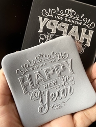 Paku Malzeme - Pop-it stamp kaşe HAPPY NEW YEAR-3; 8,0*8,0 cm