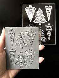 Paku Malzeme - Pop-it acrylic stamp Pine Tree Emboss-Deboss; 10*8 cm