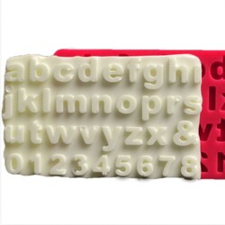 Paku Malzeme - Silicone Mold Mini Alphabet Lowercase & Numbers (letter height 8-12 mm); 10,3-6,3 cms