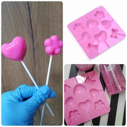 Others - Silicone mold Lolipop hearts & flowers; 15*15 cm