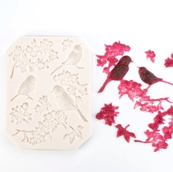 Paku Malzeme - Silicone mold Birds&Filler Flowers; 12,0*9,0 cm